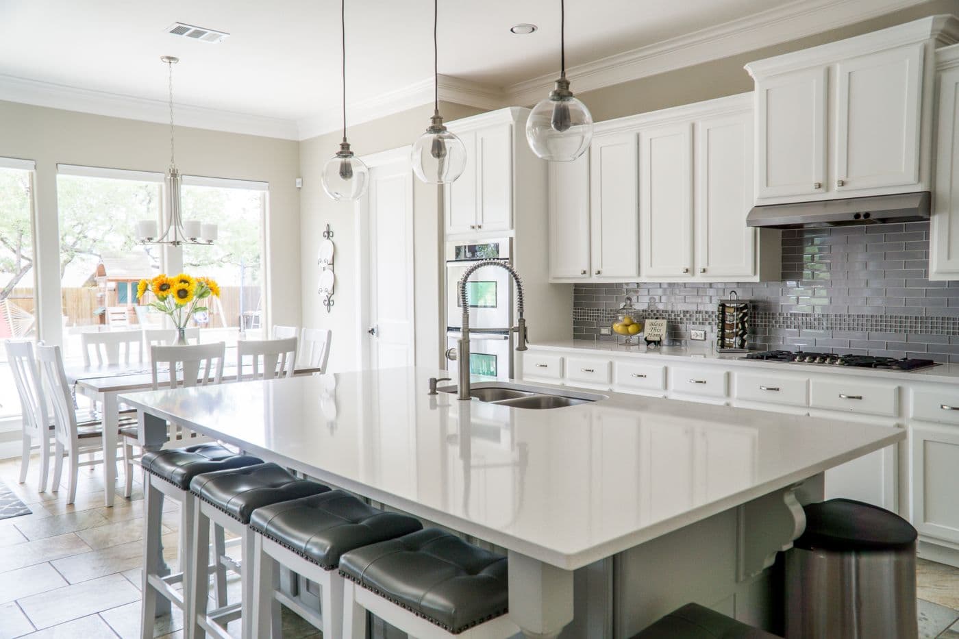 Bright white kitchen with an island